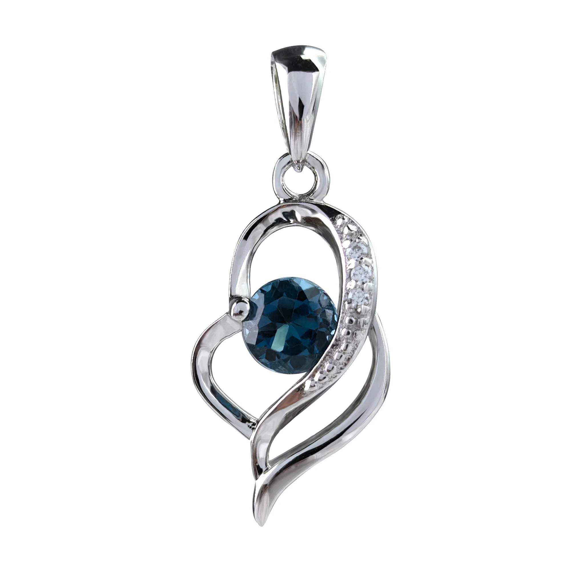 Charming Rhodium Plated 925 Silver Natural London Blue Topaz Heart Pendant Fine Pendants & Charms for Women's Birthday Gift