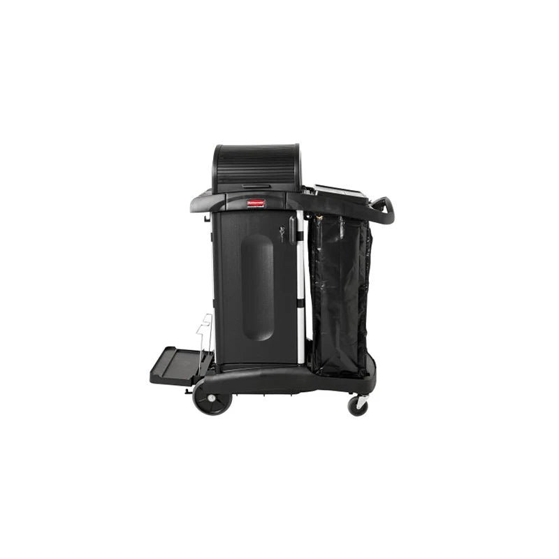 Rubbermaid 1861427 Cubic Doorman Cleaning Cart with Door and Hood High Security Black