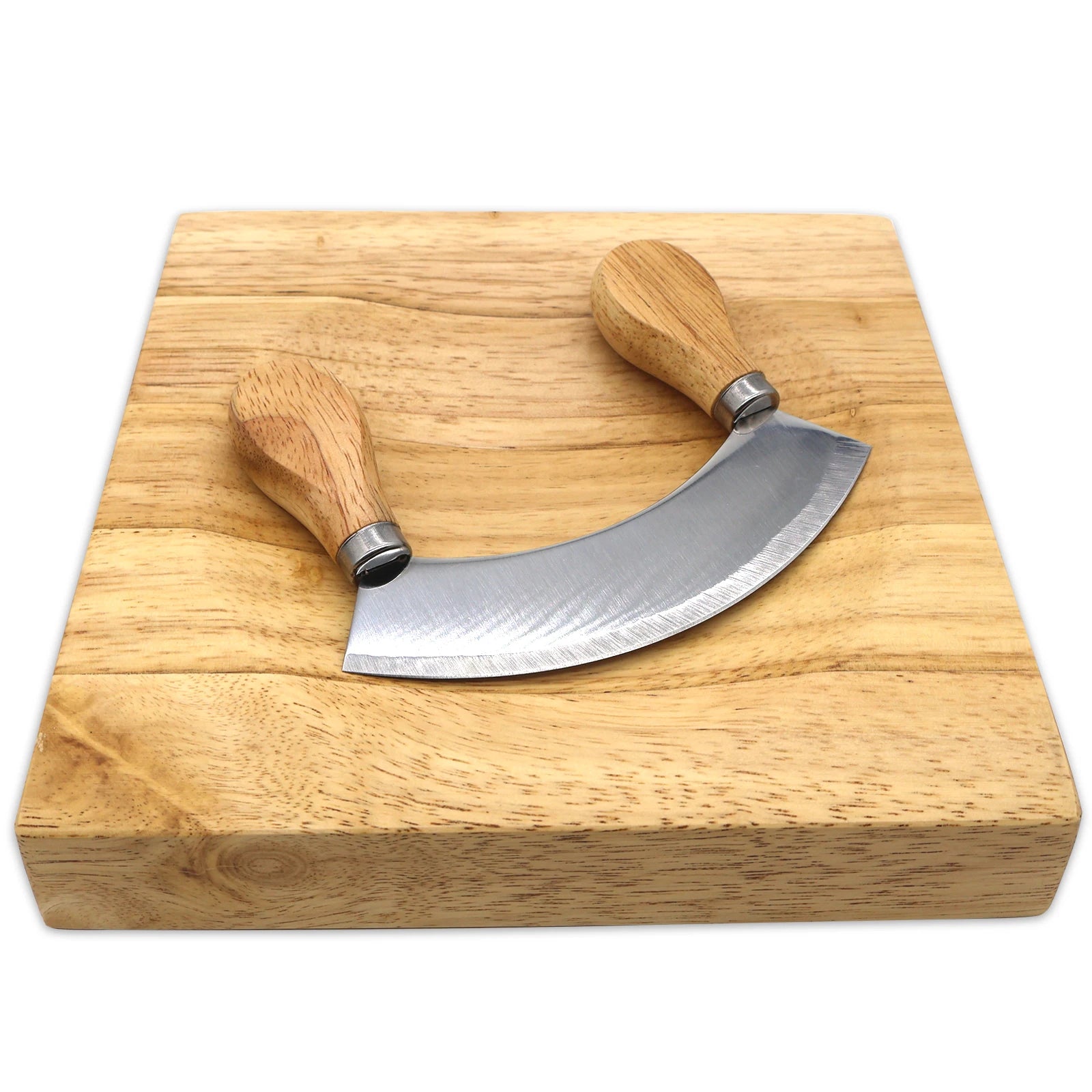 Beech Wood Cheese Board with Pizza Cutter Mezzaluna Rocking Vegetable Chopper Cheese Slicer Board Double Blade Pizza Chopper