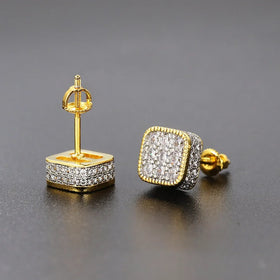 Wholesale Gold Silver Color Square Cubic Zirconia Paved Stud Earrings for Women Fashion Wedding Party Jewelry Gift Accessories