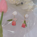 Ancient Ear Stud Female Gentle Temperament Exquisite Pink Tulip Flower Oil Painting Earrings Spring Summer Earrings Women