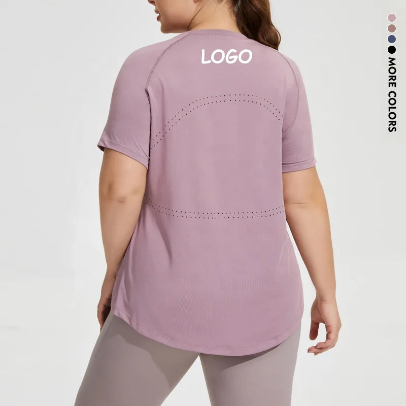 Activewear Shirt Custom Logo Polyester Loose Plus Size Short Sleeve Workout Fitness Women Gym Sweatshirt Sport T Shirt