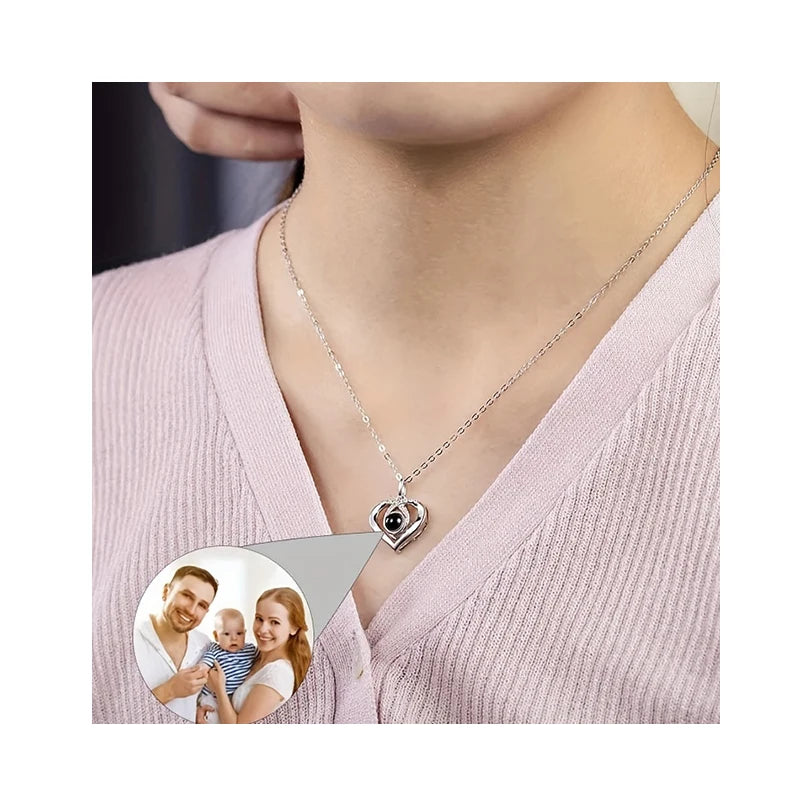Oem Personalized Picture Projection Pendant Photo Necklace Jewelry Custom Love Heart Locket Projection Necklace