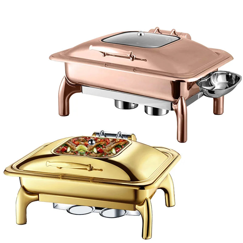 Rose Golden Chafing Dish Set with Glass Lid Electrical Methanol Gel Fuel Kirkland 9 Quart Chauffe Plat Gold Chafing Dishes Sale