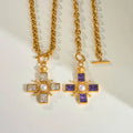 NEW BOHO CHURCH CROSS VIOLET ZIRCON LUCKY CHUNKY NECKLACE Dazan HOT Summer New 18k Pvd Gold Plated Stainless Steel Women Jewelry