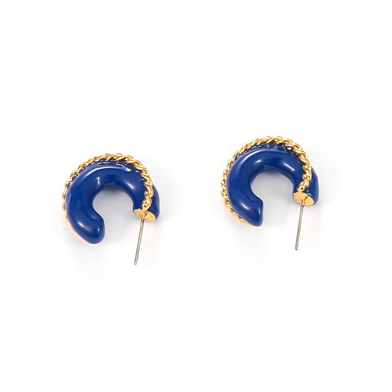 New Arrival INS Trendy Elegant Temperament Blue Enamel Hoop Earrings for Women for Gifts and Parties Mainly Made of Brass