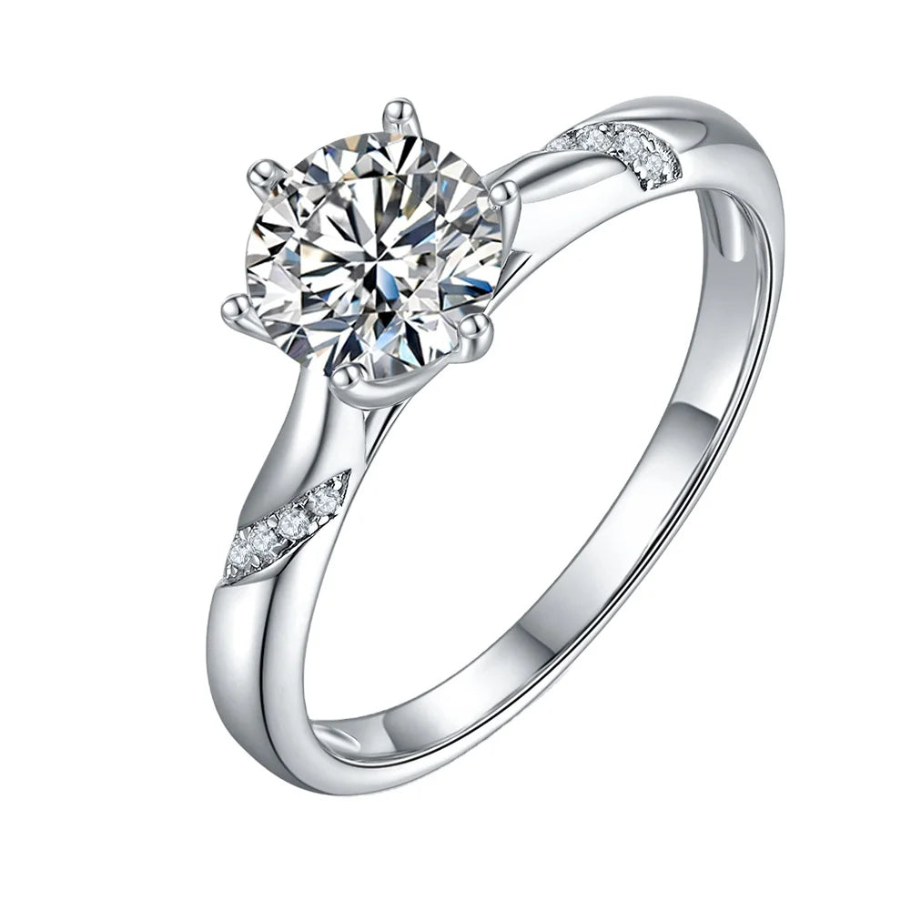 RINNTIN SMR59 Fine Jewelry 925 Sterling Silver Wedding Rings 1.0ct Moissanite Engagement Ring for Women