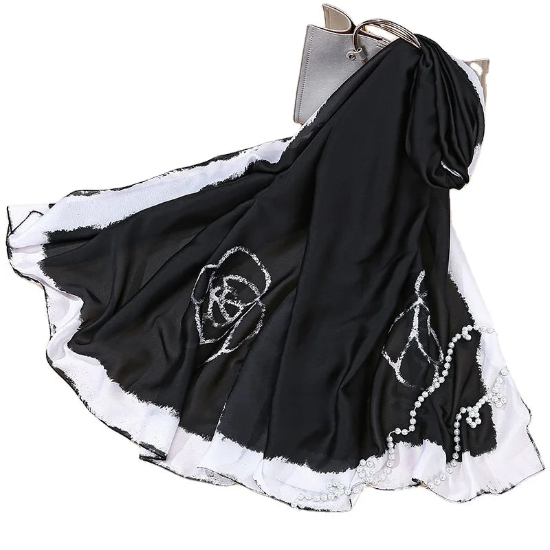 Satin Simulation Silk-like Mountain Camellia Women's Scarf Shawl 90*180CM Versatile Spring Polyester