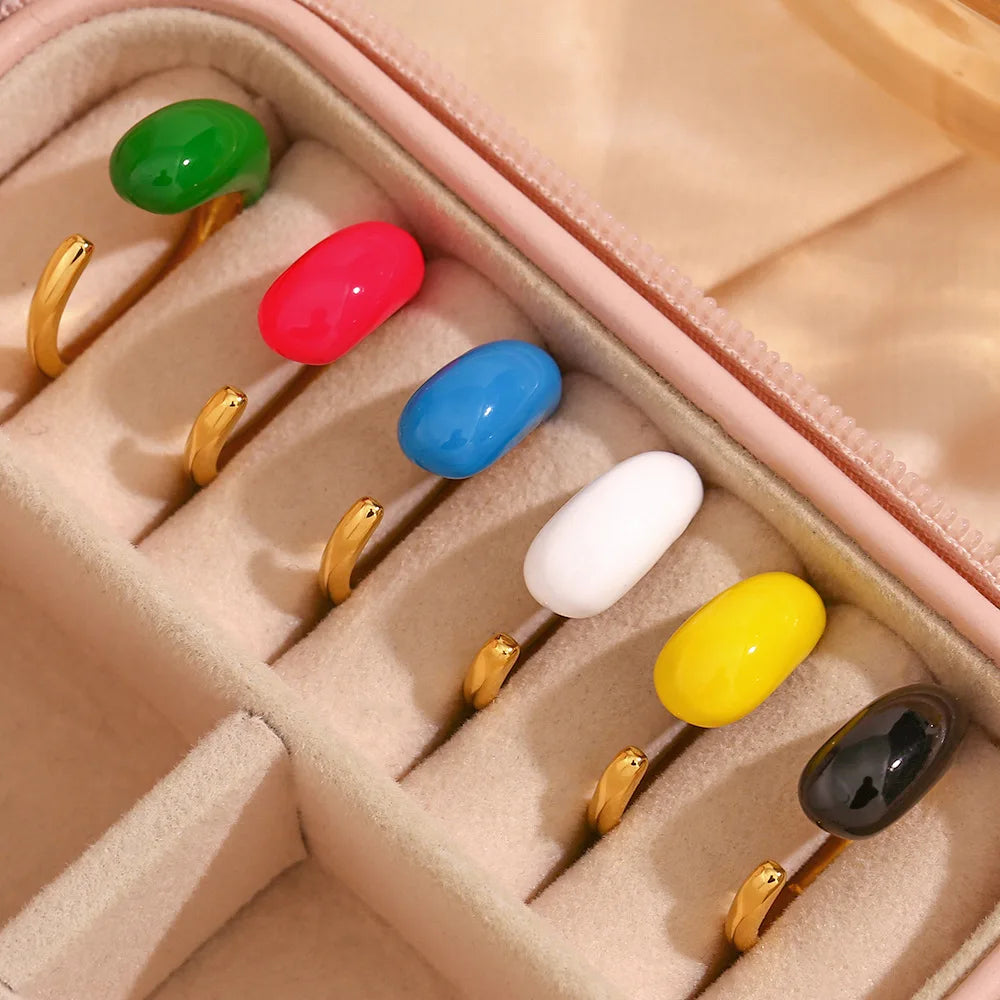 INS Gold Plated Jewelry Stainless Steel Thick Ring Women Gift Colorful Rings Chunky Rings for Women