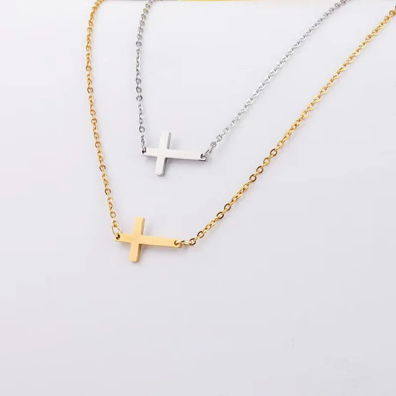 Minimalist Gold Plated Stainless Steel Cross Necklace for Women Dainty Tiny Fashion Pendant
