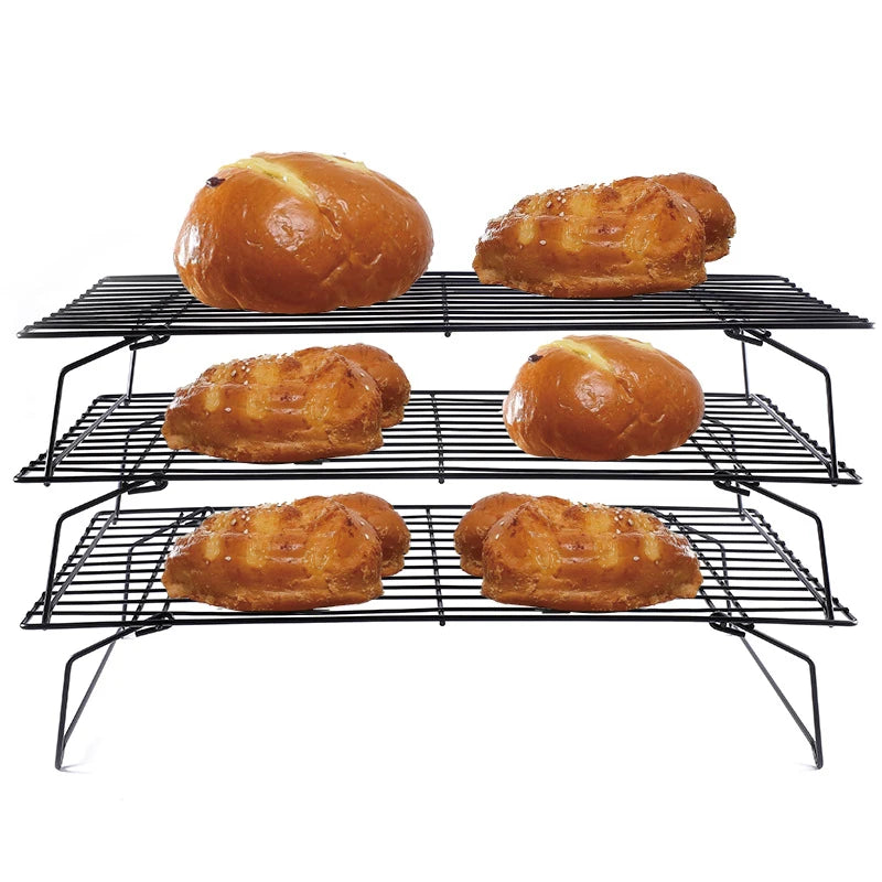 3-Tier Collapsible Eco-Friendly Stainless Steel Folding Bread & Cake Cooling Racks for Baking