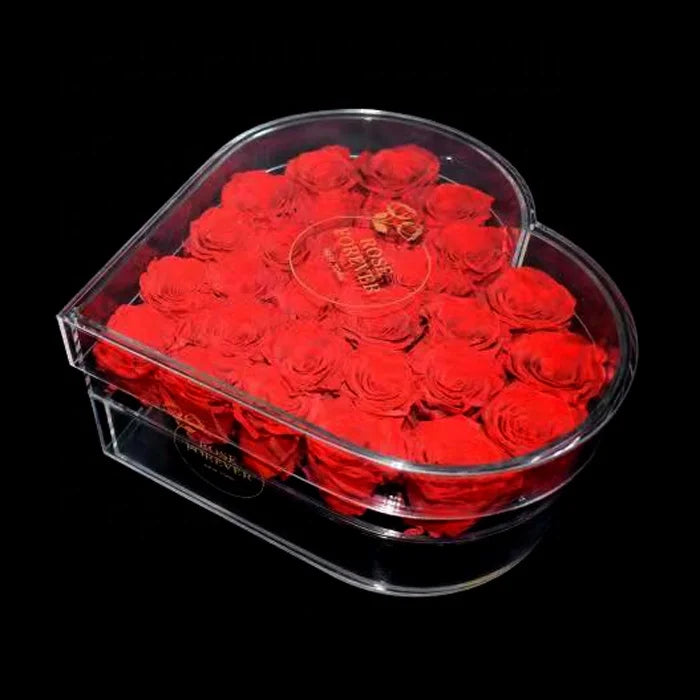 Factory Supplier Oem Custom Heart Shape clear Acrylic Rose Box Clear Modern Rectangle/heart Shaped Acrylic Flower Box