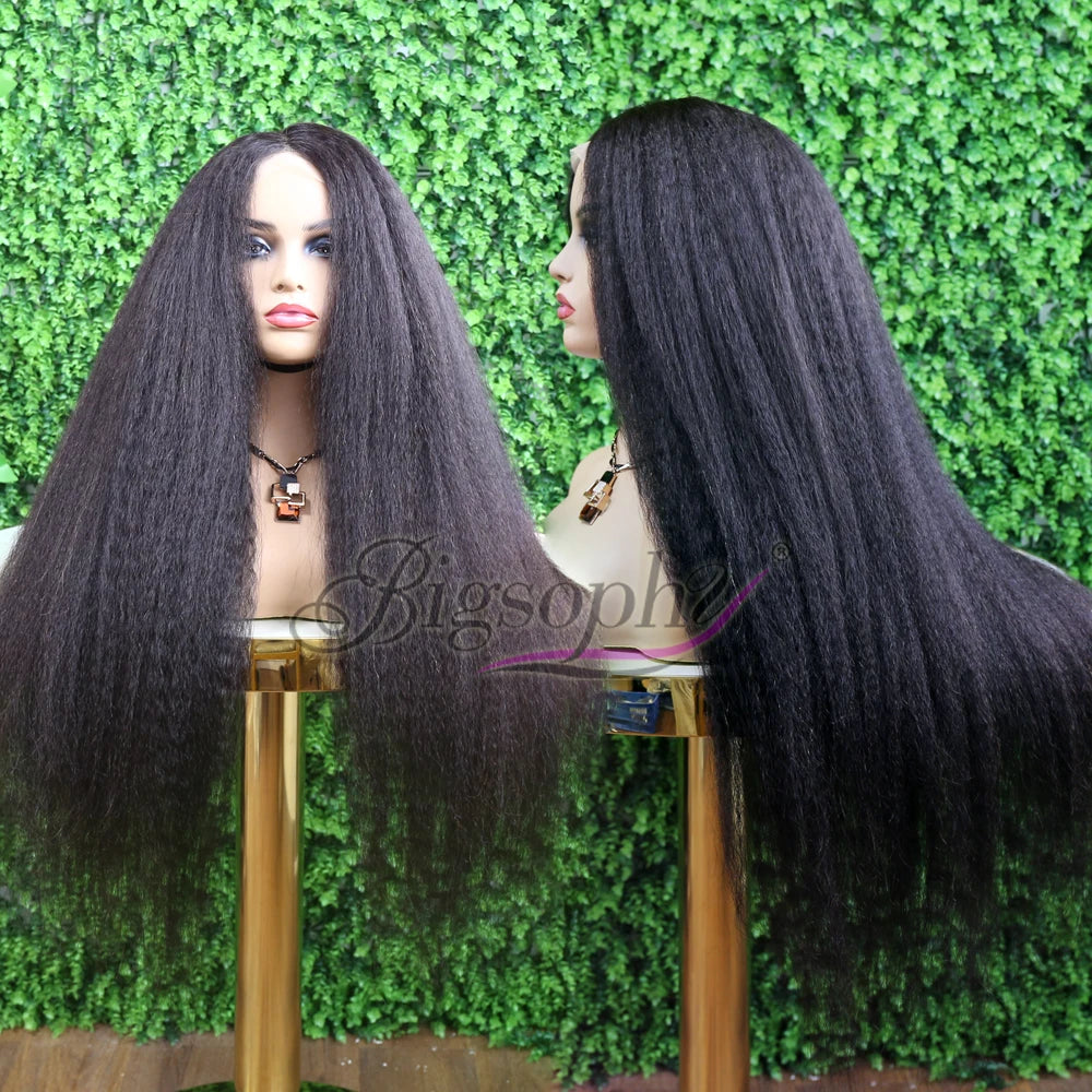 Pre Plucked Italian Yaki Kinky Straight Frontal Lace Wigs for Black Women Human Hair180% Density 13x4 HD Lace Front Yaki Wigs