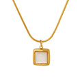 New Arrival Stainless Steel Necklace Jewelry 18K Gold Plated Square White Opal Pendant Necklace for Women