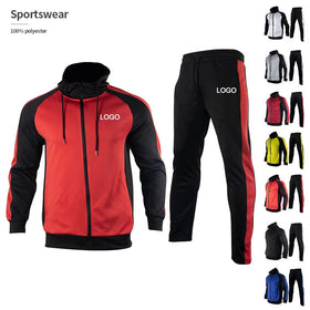 Men Windproof Breathable Zipper Jogging Fitness Sweatpants and Hoodie Set
