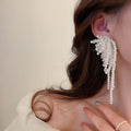 Exaggerated Jewelry White Baroque Pearl Fringe Earrings Statement Irregular Multi Layers Long Pearl Tassel Earrings