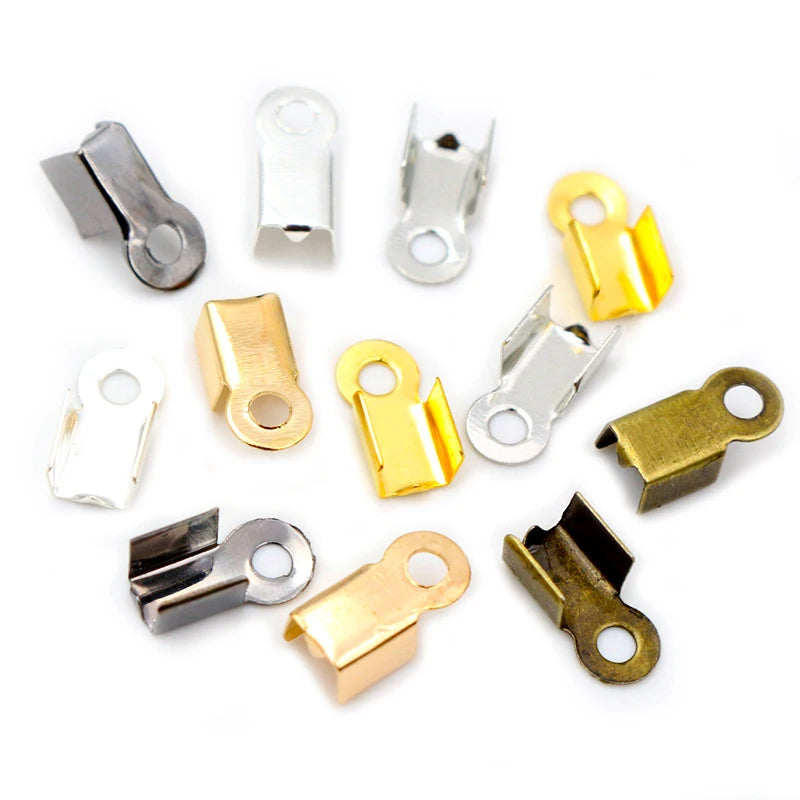 200pcs/lot Cover Clasps Cord End Caps String Ribbon Leather Clip Tip Fold Crimp Bead Connectors for DIY Jewelry Making Supplies
