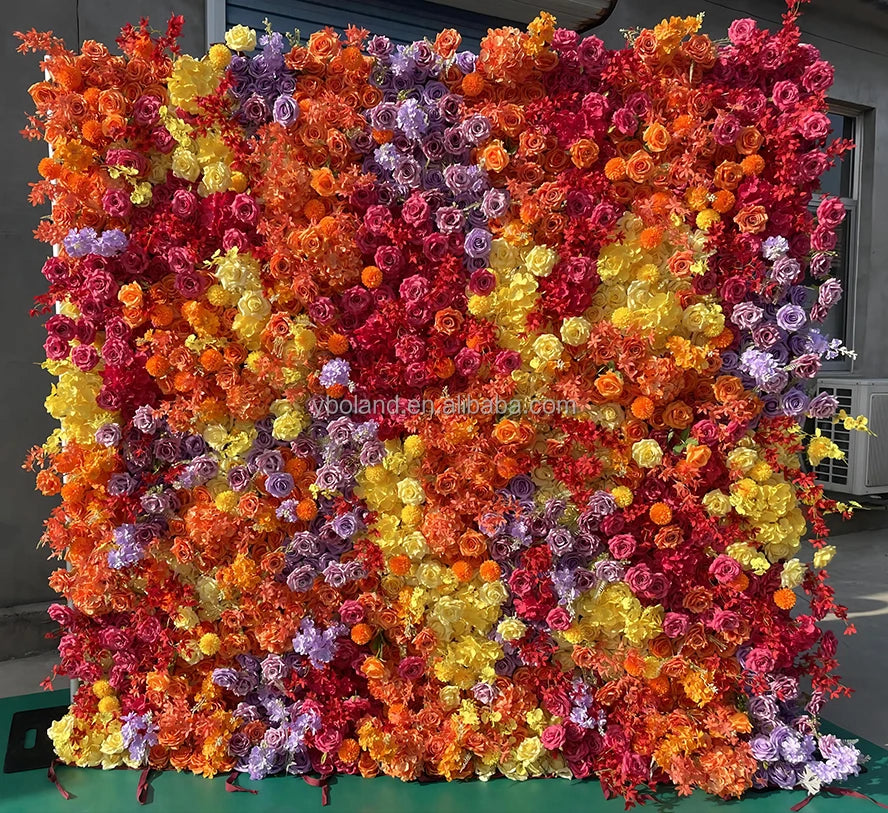 E111 3D 5D Silk Wall Fake Flower Backdrop Artificial pink White Red Flower Walls Roll up Wedding Flower Wall Panel for Decor