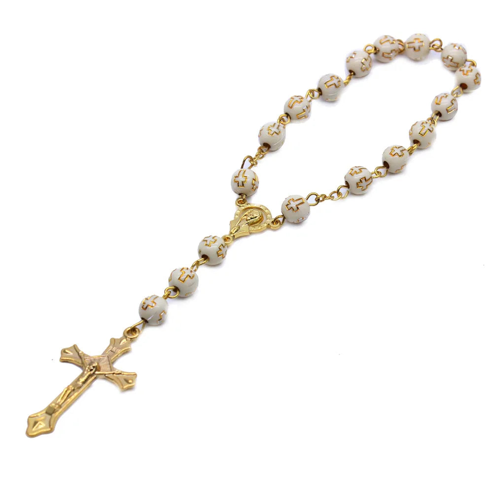 Hot Selling Handmade Cross Beads Rosary Baptism Bracelet Prayer Beads Rosary Bracelet Car Pendant | 8mm