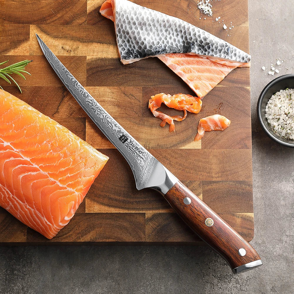 New Arrivals Japanese 67 Layers Damascus Steel Super Sharp Kitchen Knives 7 Inch Fillet Knife With Rosewood Handle