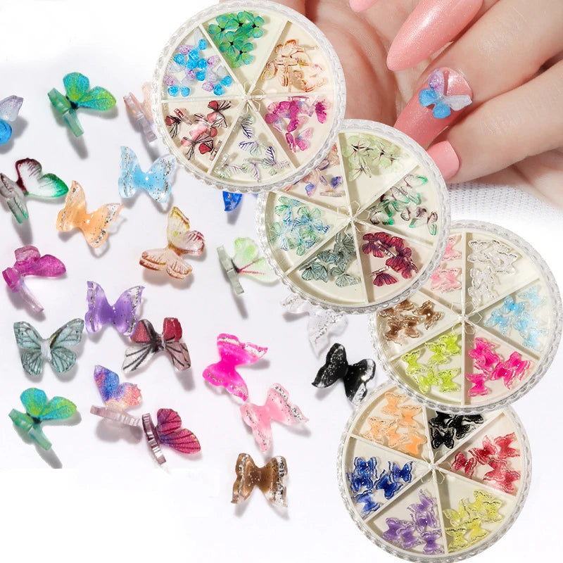 Popular 6 Blanks Japanese Alloy Butterfly Nail Art Set Turntable Design 30pcs for 3D Nail Designs