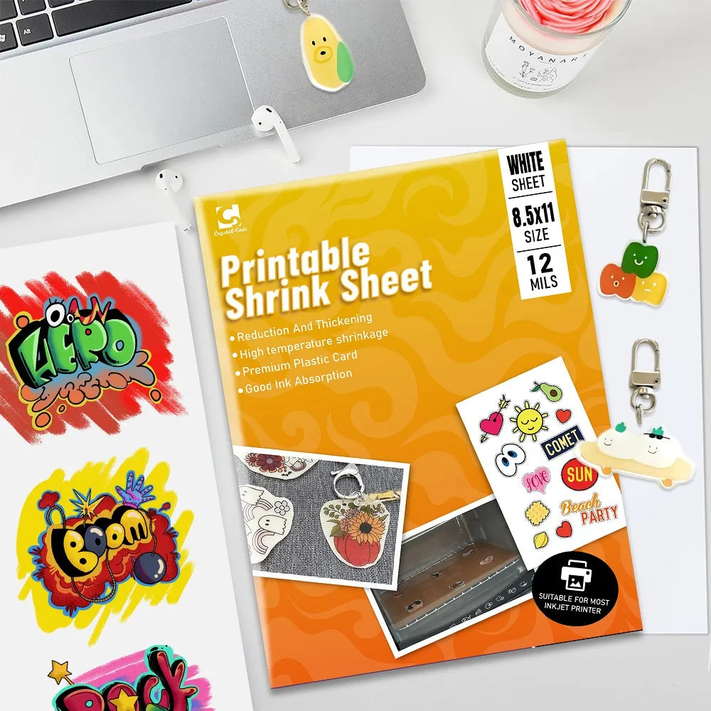 Food PVC Shrinky Sheet Art DIY Kit A4 White Glossy Inkjet Printable Shrink Paper for Keychain Jewelry Wrap