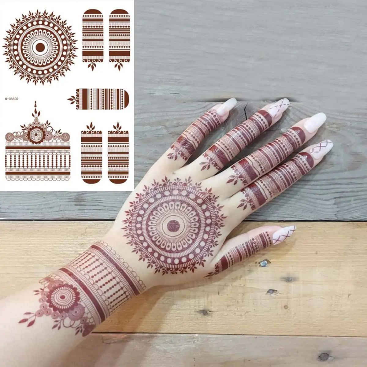 Henna Temporary Tattoo for Women Exquisite Brown Flower Lace Waterproof Removable Tattoo Sticker
