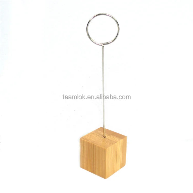 Bamboo Wooden Base with Metal Clip Name Card Holder Display Rack