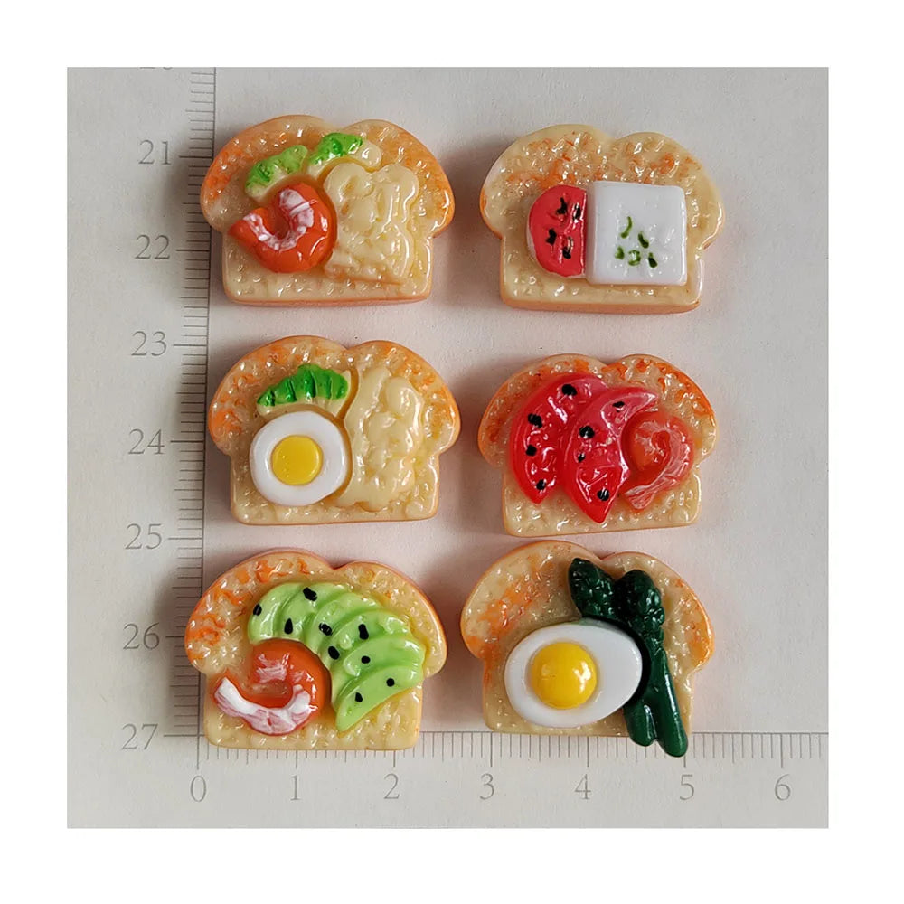 Kawaii Simulation Fruit Toast Egg Bread Flat Back Resin Cabochon Miniature Food Scrapbooking Craft DIY Hair Accessories