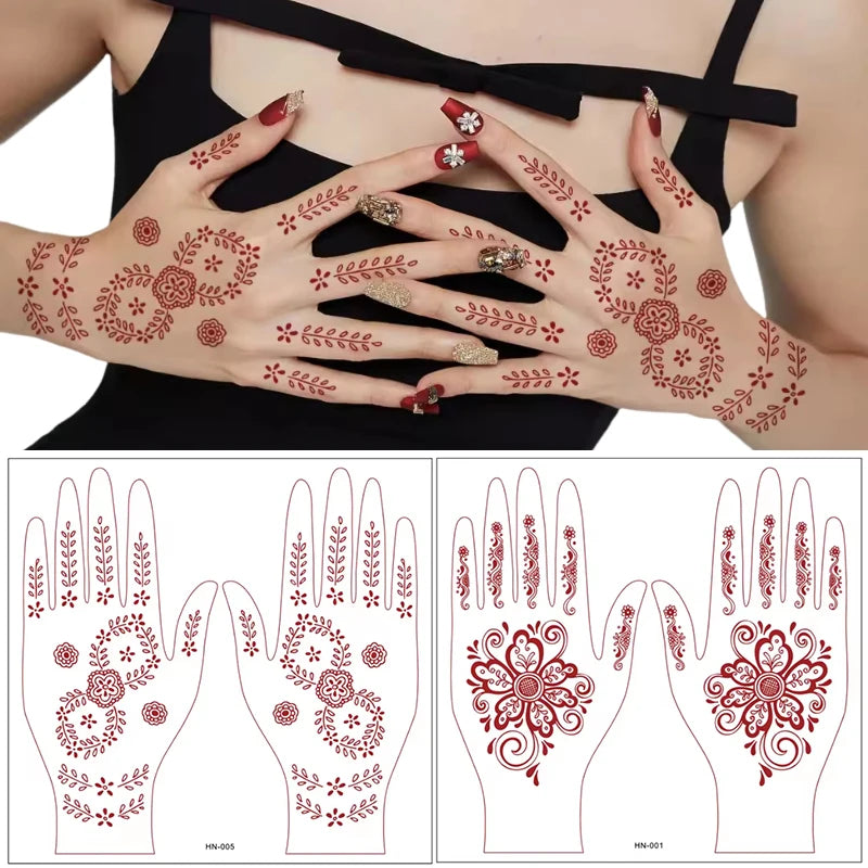 Finger Fa Ke Custom Mystery Sexy Mandala Flower Waterproof Full Hand Brown Red Temporary Henna Tattoo Stickers