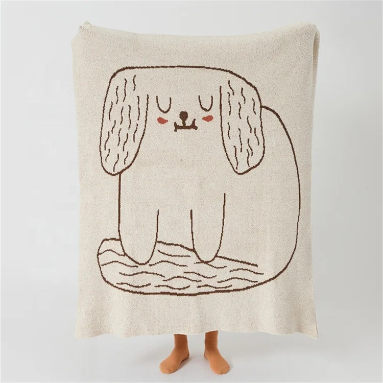Super Fluffy 100% Microfiber Polyester Funny Fat Dog Knitted Throw Blanket for Sofa