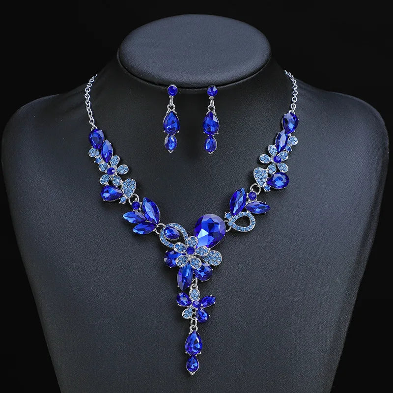 Luxury Mixed Color Rhinestone Necklace Earrings Set for Weddings and Parties for Bridal Ladies and Women Wholesale