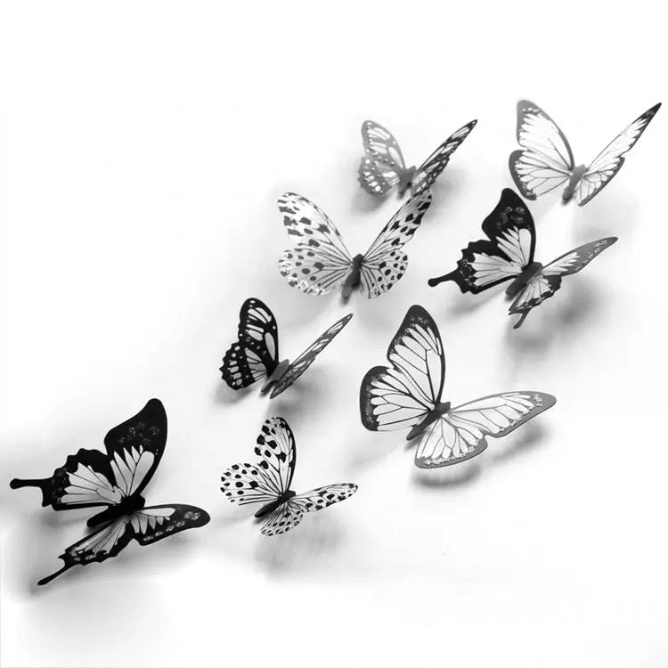 Party Creative Wall Decoration 18 Black and White butterfly 3D Simulation PVC butterfly