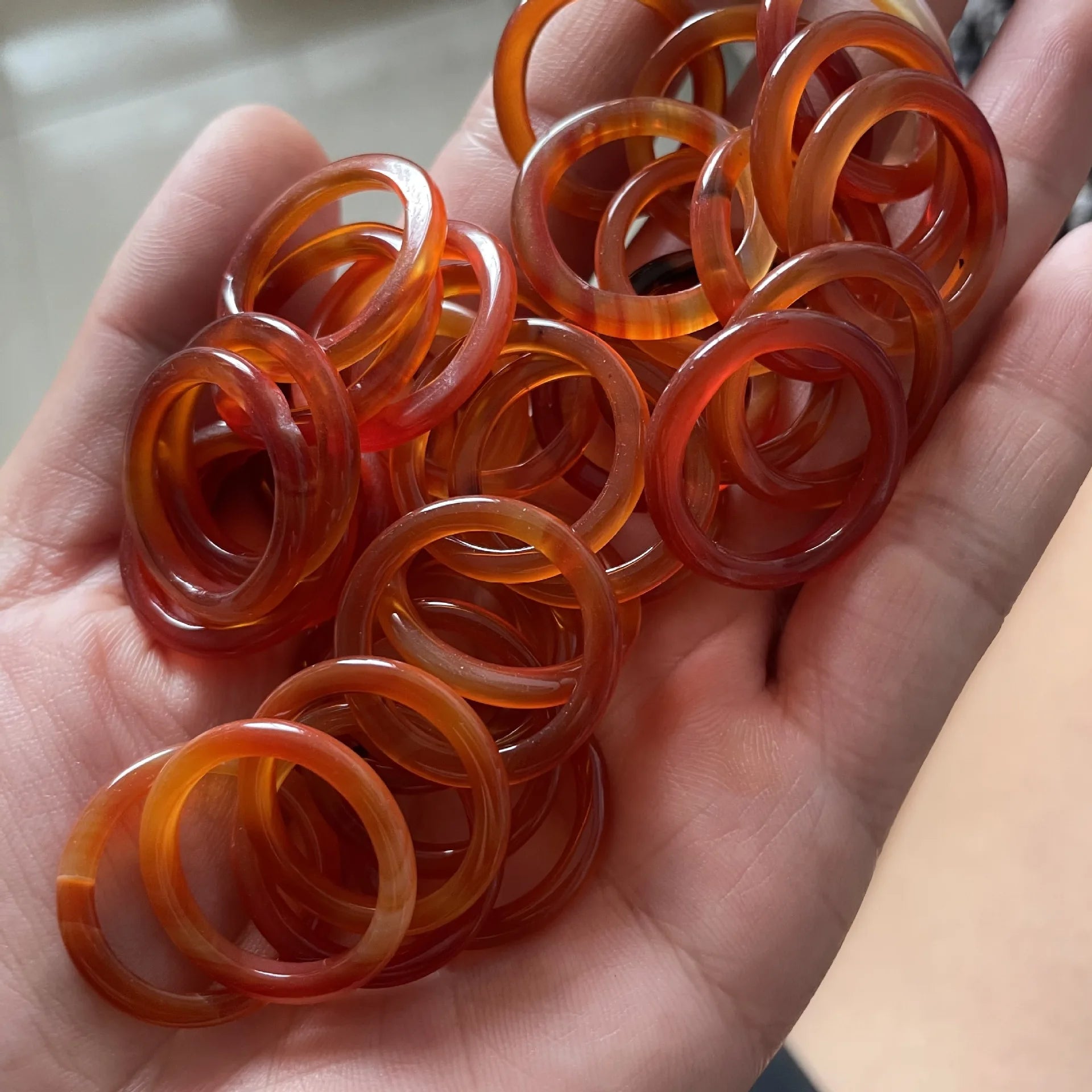 Wholesale Gemstone Band Ring/Colorful Chalcedony Agate Stone Jade Thin Band Ring for Women Girls