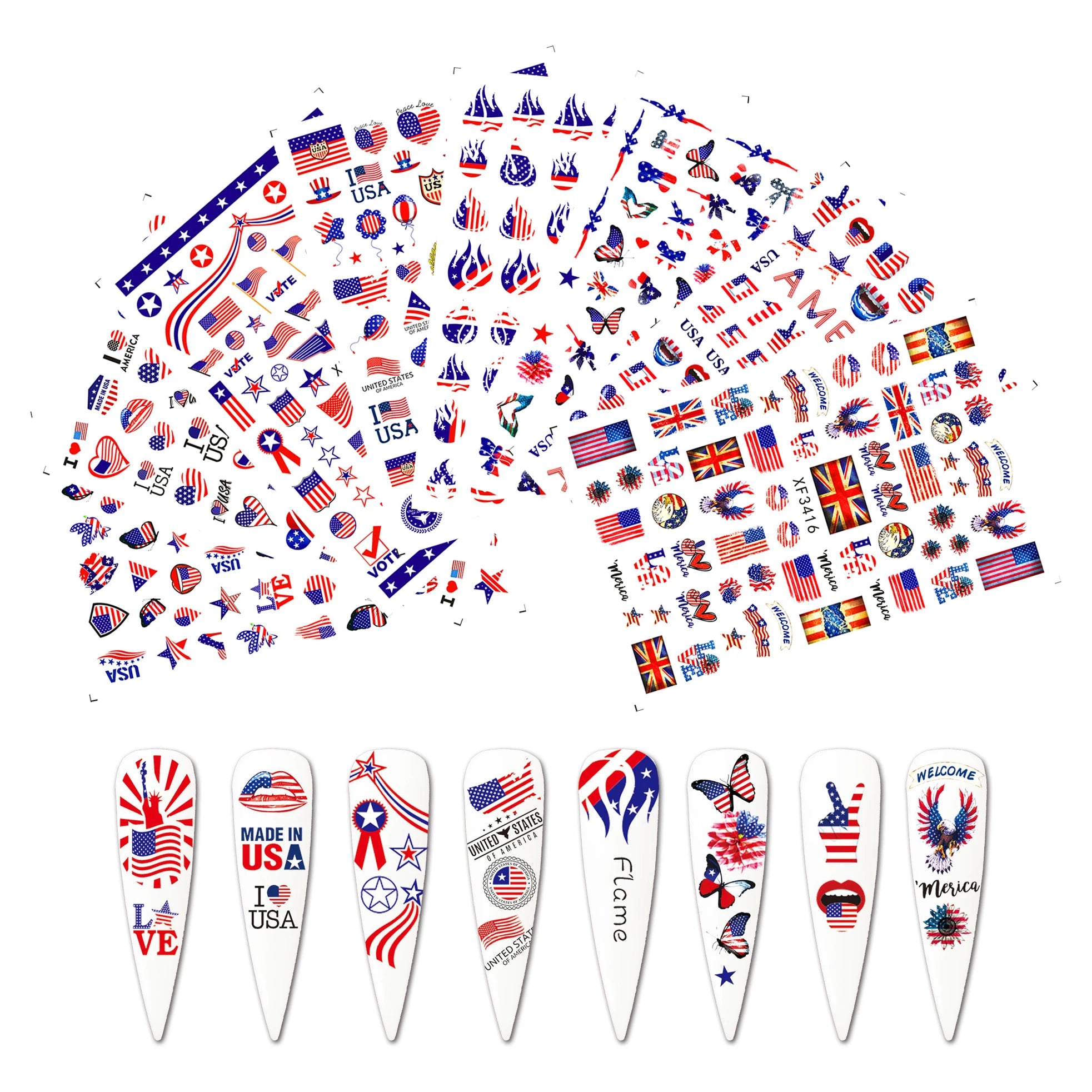Felice New Custom 2D American Flag Decals National Flag Adhesive DIY Nail Stickers Strong Glue 100% Real Nail Polish for
