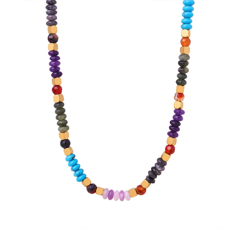 New Cross-border Style High-end Light Luxury Mixed Color Natural Stone Abacus Beads Hand-beaded Necklace Jewelry for Women