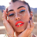 Fashion Metal Sunglasses with Diamond Wave Half Frame and V-Shaped Decorative Eyeglasses Frame