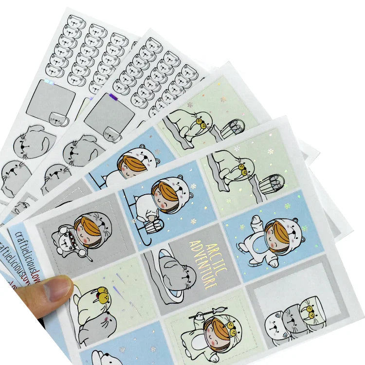 Custom Printing Planner Sticker Sheet Kiss Cut Cartoon Kawaii Writable Paper Sticker Sheet for Decorative Scrapbooking