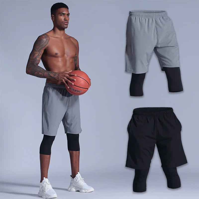 Men Basketball Sport Running Shorts 2 in 1 Jogging Fitness Shorts Training Quick Dry Gym Shorts Gym Tight Short Pants