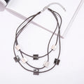 Personalized Customized Three Layered Black Leather Square Alloy Choker Necklace for Women