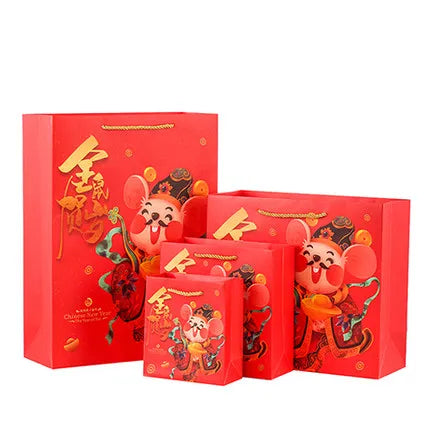Red  Printing Paper Carrier Bag Famous Brand Christmas Gift Packaging Shopping Bag