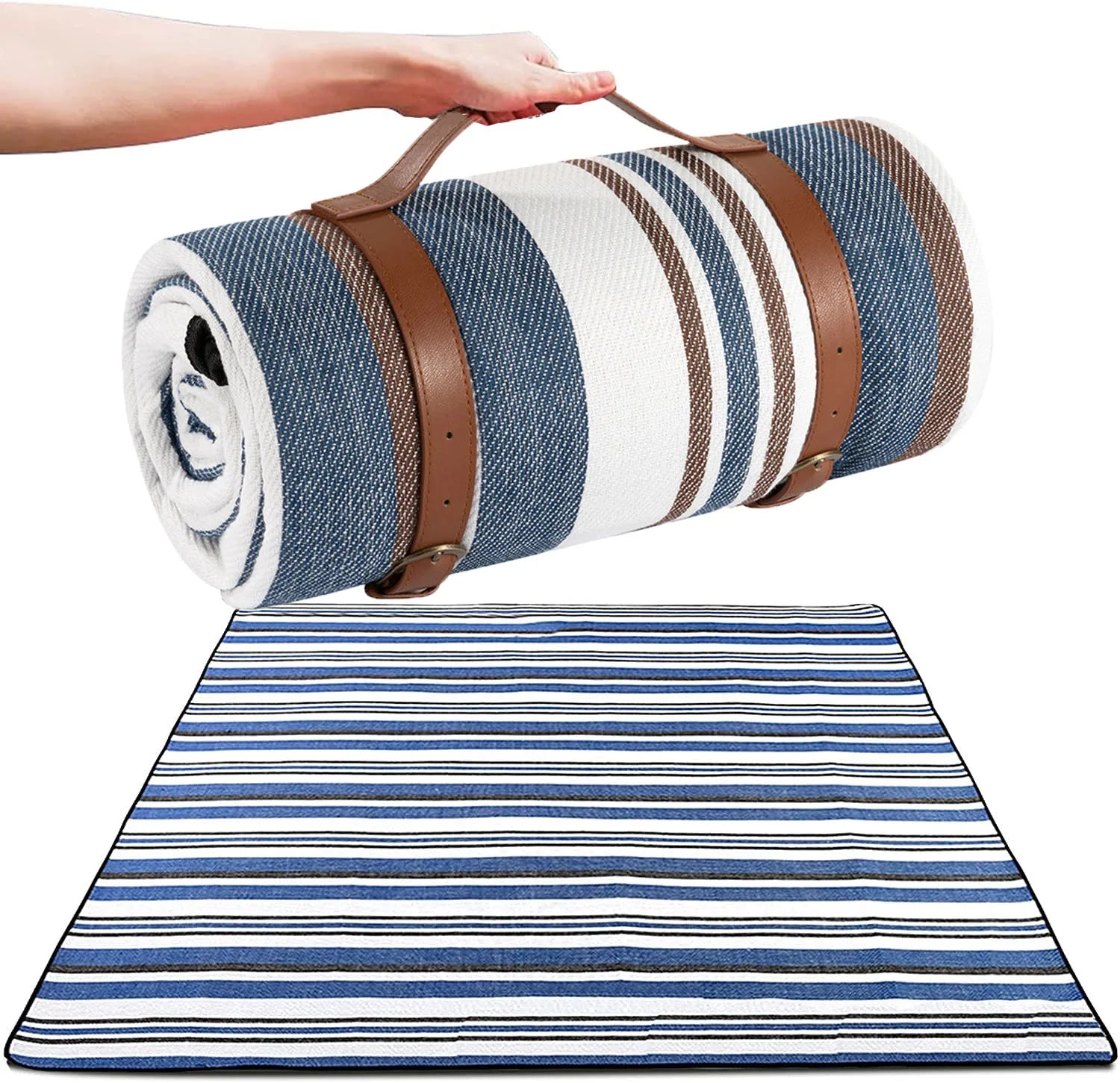 Waterproof Foldable Picnic Blanket Camping Mat Leather Strap 100% Acrylic Custom Logo Option for Outdoor Picnic Barbecue Beach