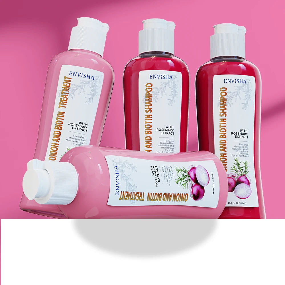 Custom Logo Hair Care Product Herbal Enhancing Shine Prevent Frizz Dryness Onion Biotin Rosemary Shampoo Conditioner Care Set