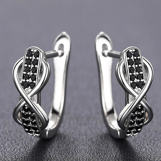 CAOSHI Wholesale Customable Simple Infinite Shaped Design Black Enamel Earrings for Silver Plated CZ Hoop Earrings for Women/Men