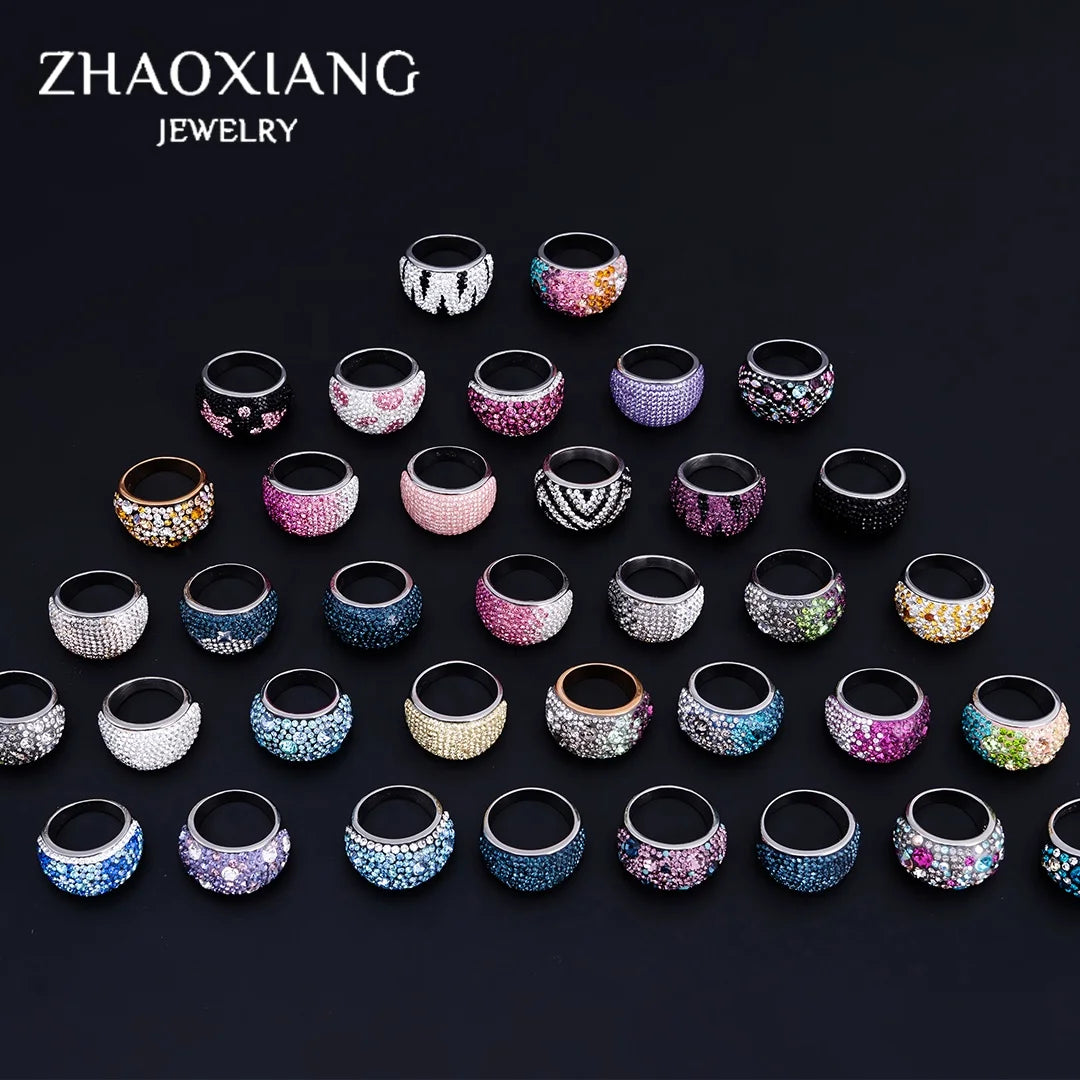 Wholesale Factory Iced Out Rings Trendy Cute Stainless Steel 18 K Gold Crystal Ring for Women Engagement Wedding Jewelry
