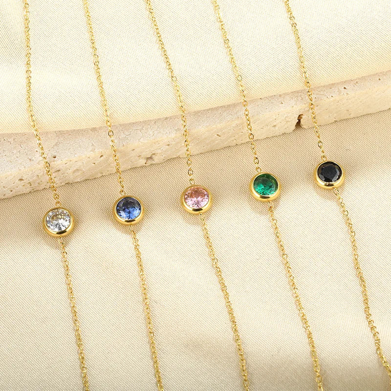 2025 Trendy Stainless Steel Bracelet 18K Gold Plated Round Zircon Charm Bracelet Chain Bracelets for Women Girls