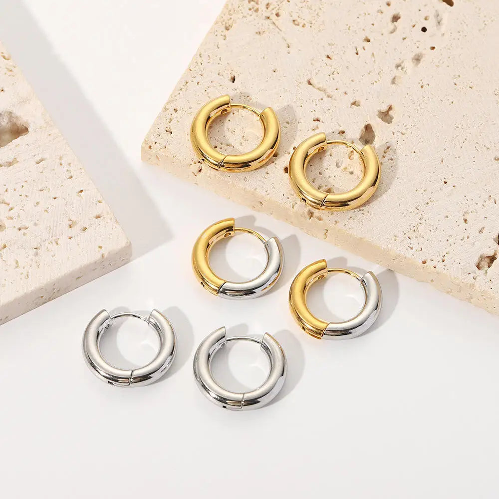Risingmoon New Fashion 18k Gold Plated Stainless Steel Gold Circle Hoop Earrings for Women