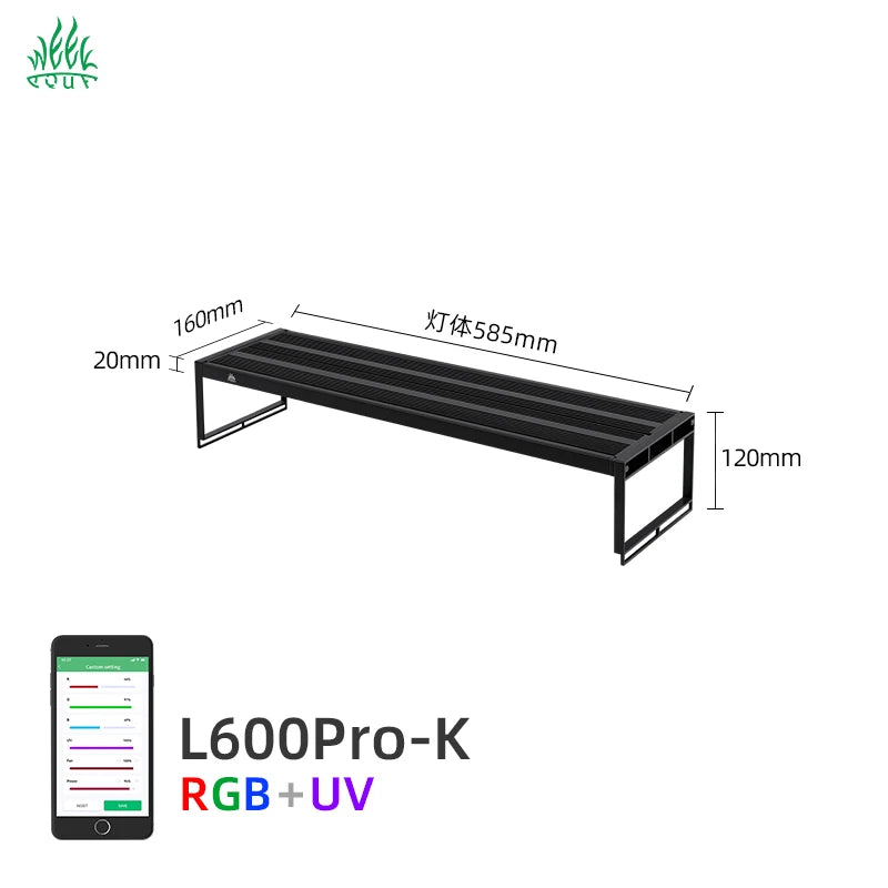 Hot Sale Aquarium Accessories Fish tank Lamp with Extendable Bracket RGBUV Led Aquarium Light Week Aqua L600 Pro