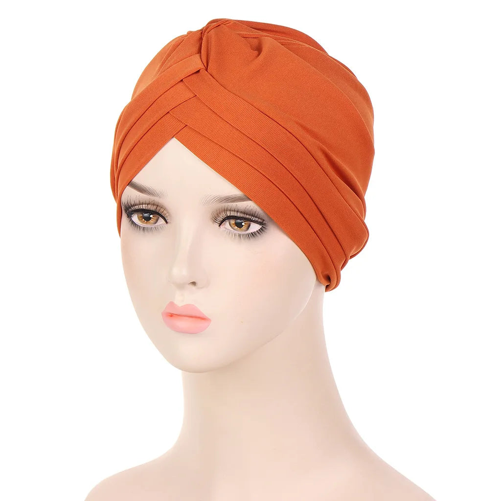 New Multi-color Headscarf Hat Solid Crystal Linen Three-layer Brim Headband Muslim Pullover