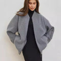 2024 Autumn Woman Fashion Loose Gray Warm Baseball Jacket Girls Vintage Thick Warm Outwear Casual Oversized Bomber Jacket
